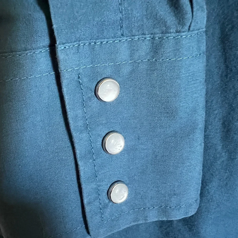 Men's Blue western snap button Dress Shirt - Picture 3 of 13